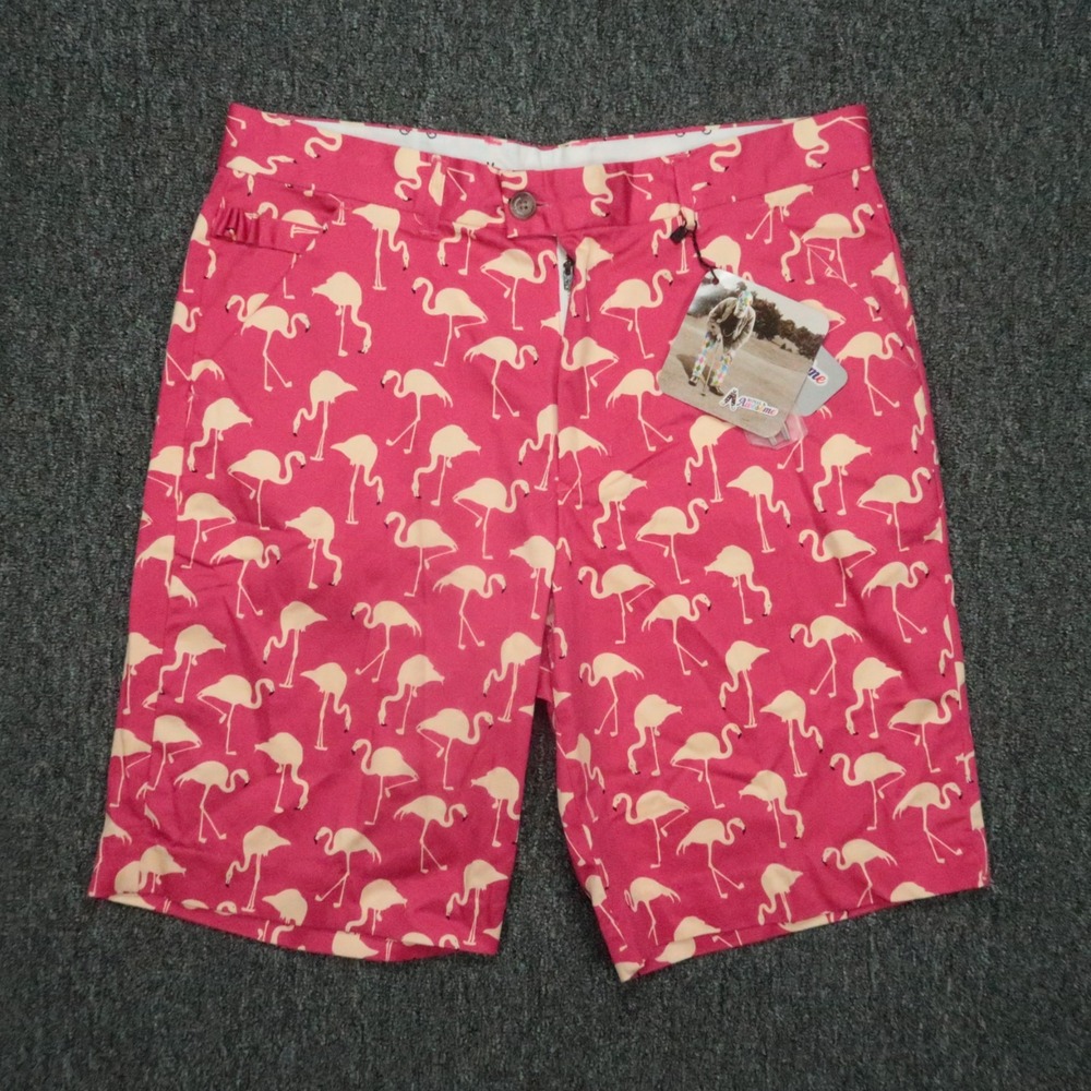 Royal & Awesome Shorts‎ Mens 34 Pink Flamingos Birdie Breeks Golf Chino NWT